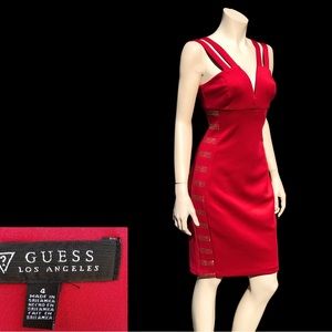 GUESS Red Strappy Midi Sheath Dress